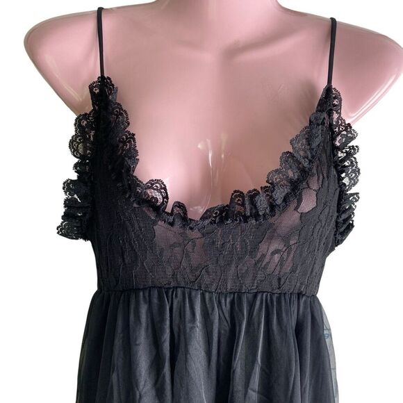 Vintage Tosca Nightgown Lingerie Women's Large Black Nyon Chiffon Full Sweep USA - Picture 3 of 6